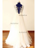 Ivory Lace Tulle Beach Wedding Dress With Champagne Lining